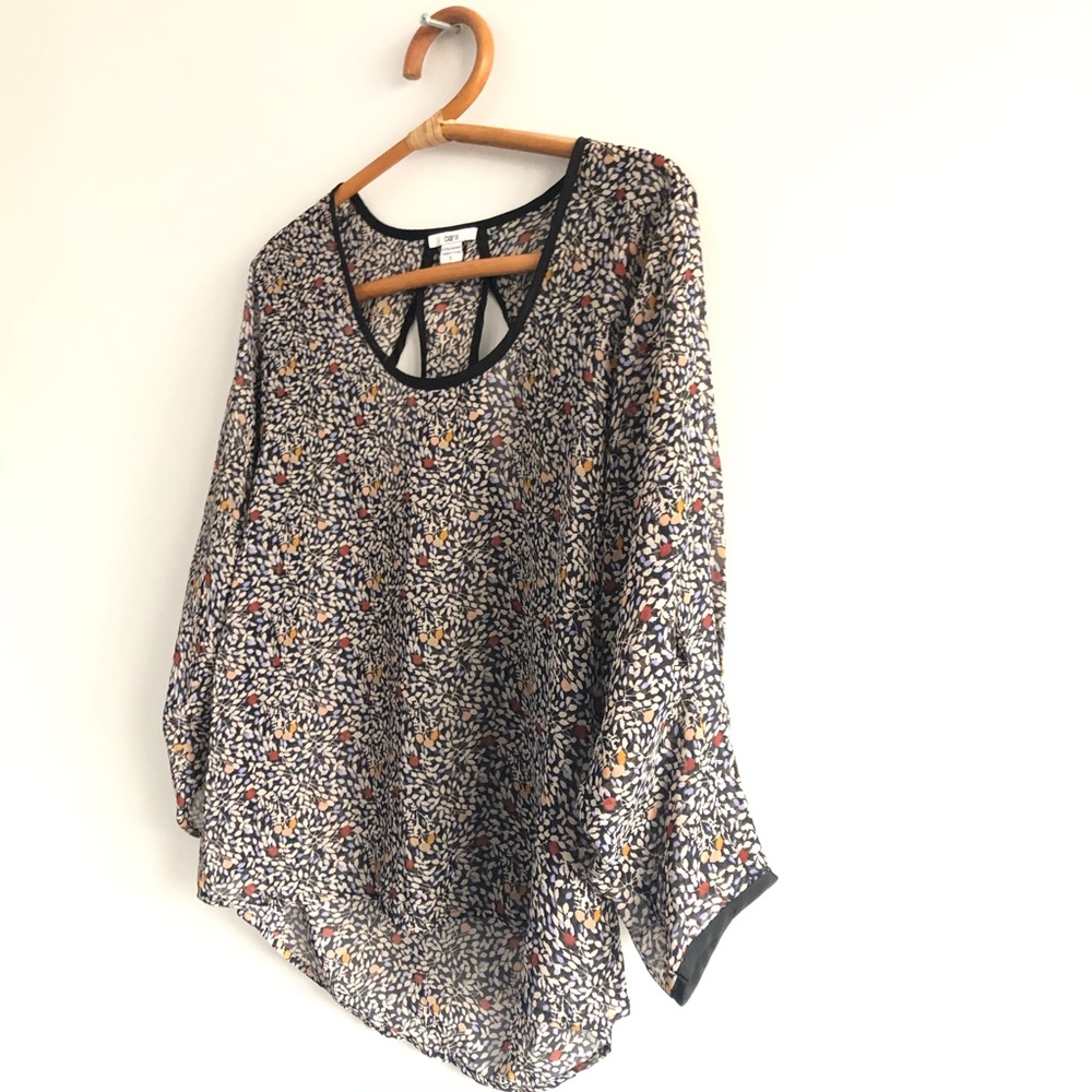 Bar III Keyhole Sheer LS Blouse Floral Leaf S - Picture 8 of 8
